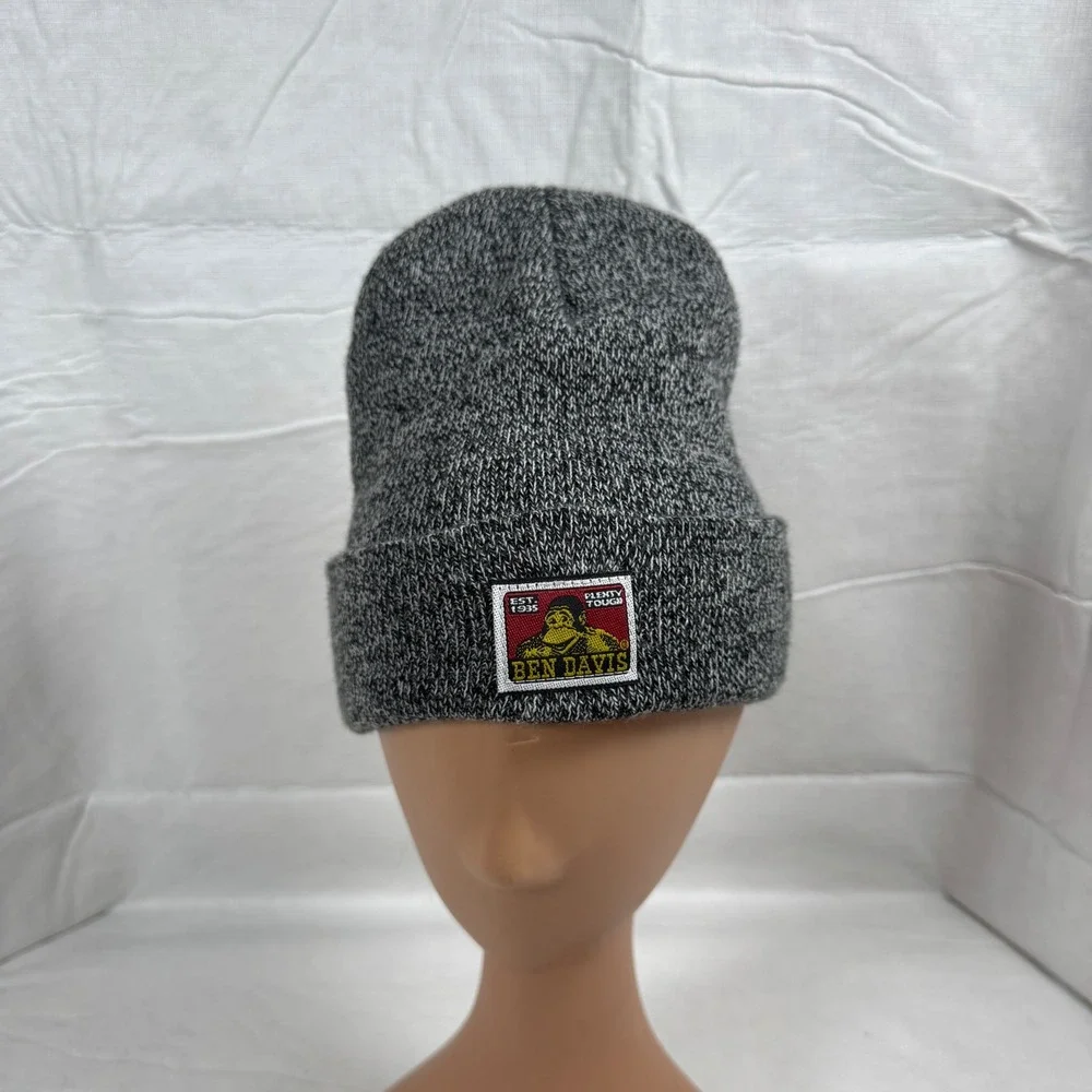 Ben Davis Mens Marled Grey Knit Cuffed Beanie Hat Made in USA